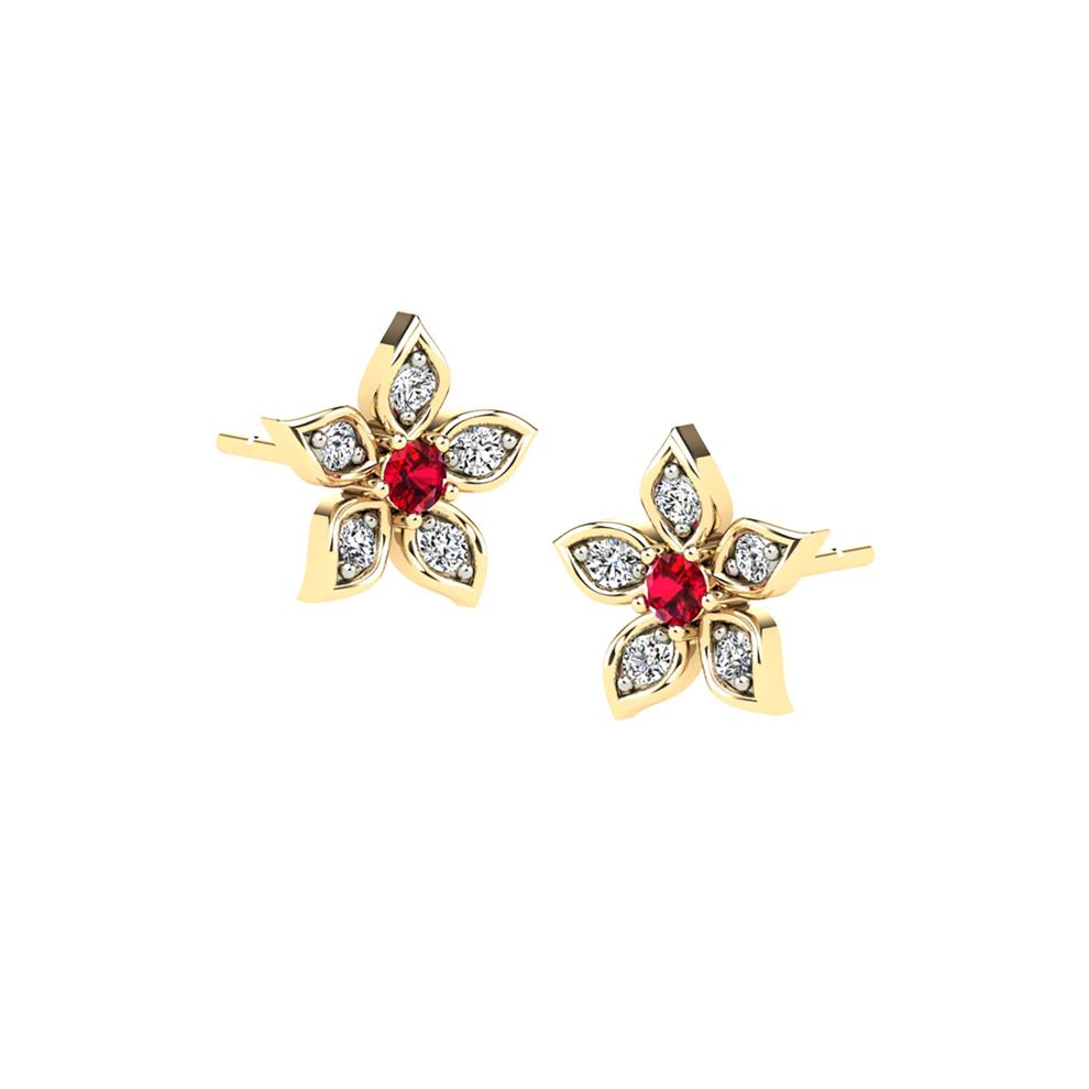 Ruby &amp; Diamond Flower Stud Earrings in 14K Yellow Gold (1/10 ct. tw.) – Image 1 of 2