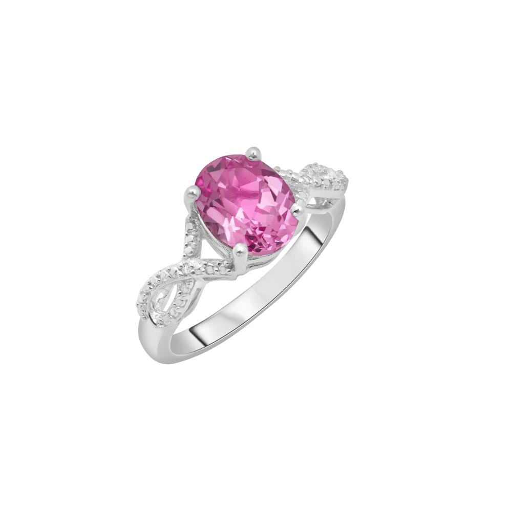 Lab-Created Oval Pink Sapphire Ring in Sterling Silver – Image 5 of 5