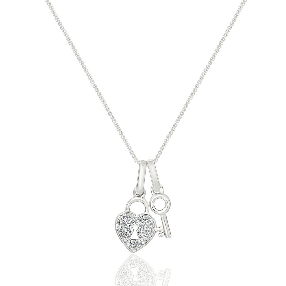 Diamond Accent Heart Lock &amp; Key Pendant in Sterling Silver – Image 1 of 3