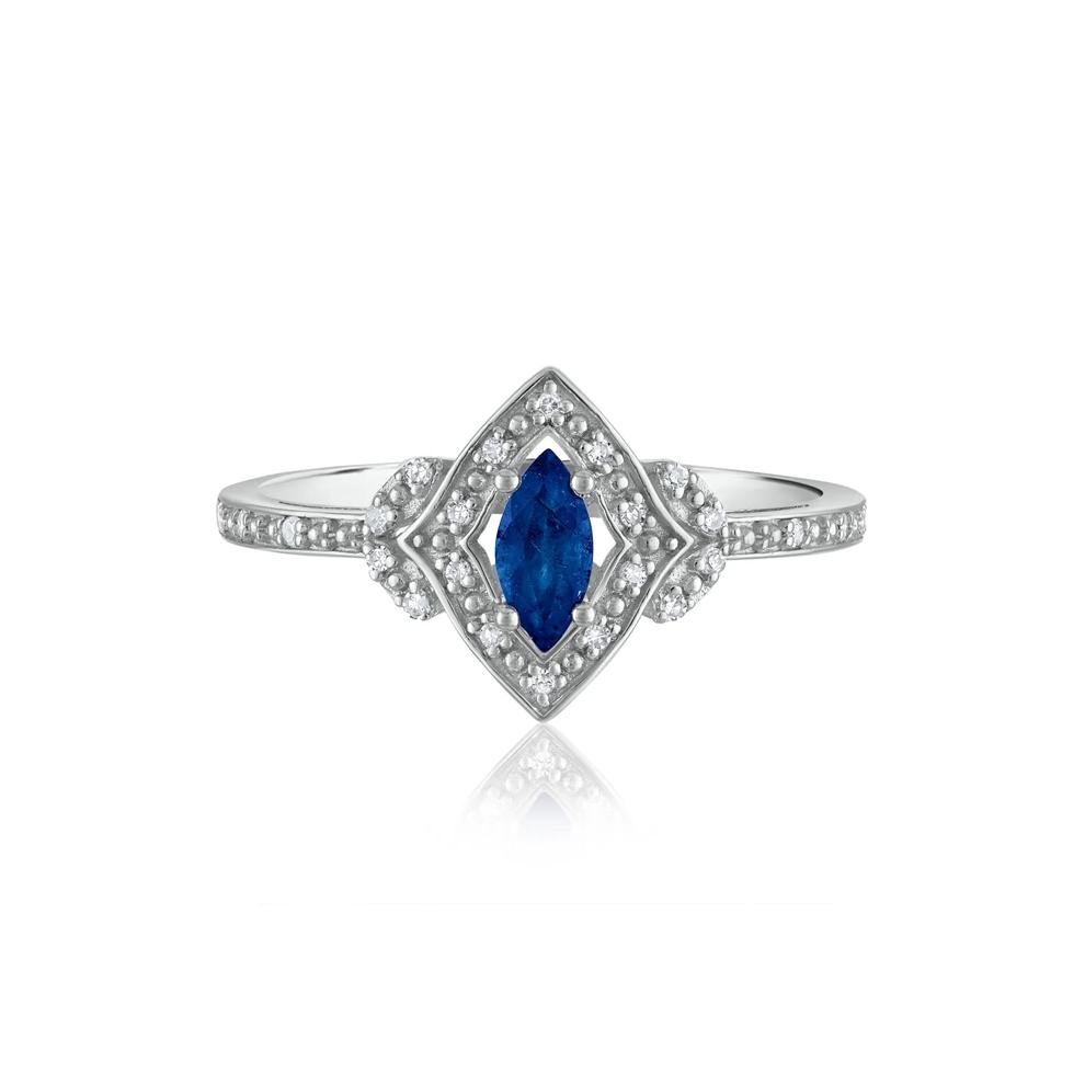 Marquise Blue Sapphire &amp; Diamond Ring in 14K White Gold – Image 1 of 3