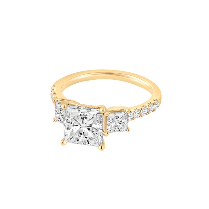 Lab Grown Diamond Princess-Cut Three-Stone Engagement Ring in 14K Yellow Gold (3 ct. tw.) – Image 4 of 4