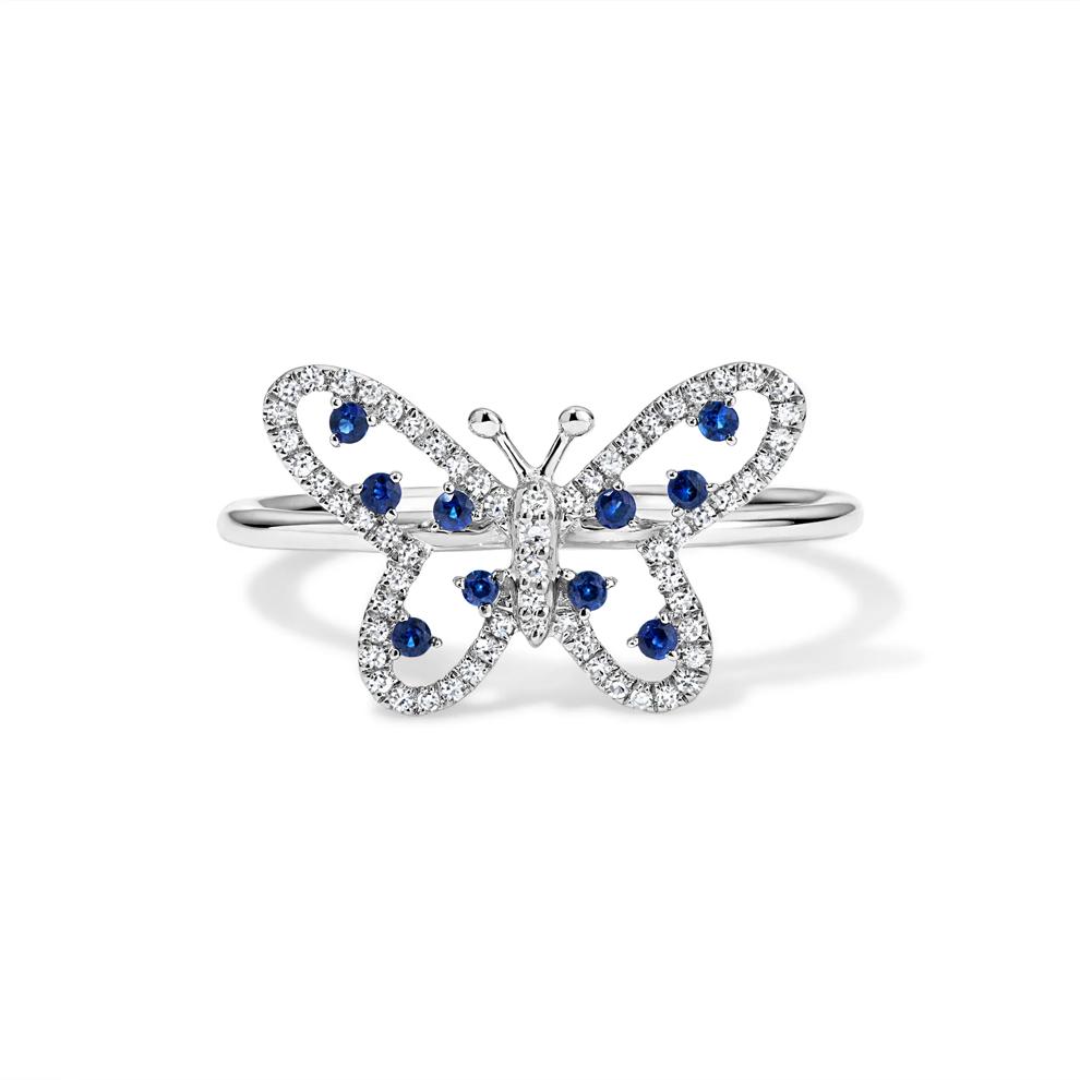 Blue Sapphire &amp; Diamond Butterfly Ring in 14K White Gold (1/10 ct. tw.) – Image 1 of 4