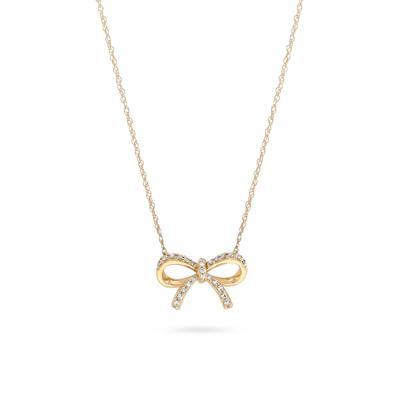 Diamond Bow Pendant Necklace in 14K Yellow Gold, 18" (1/10 ct. tw.)