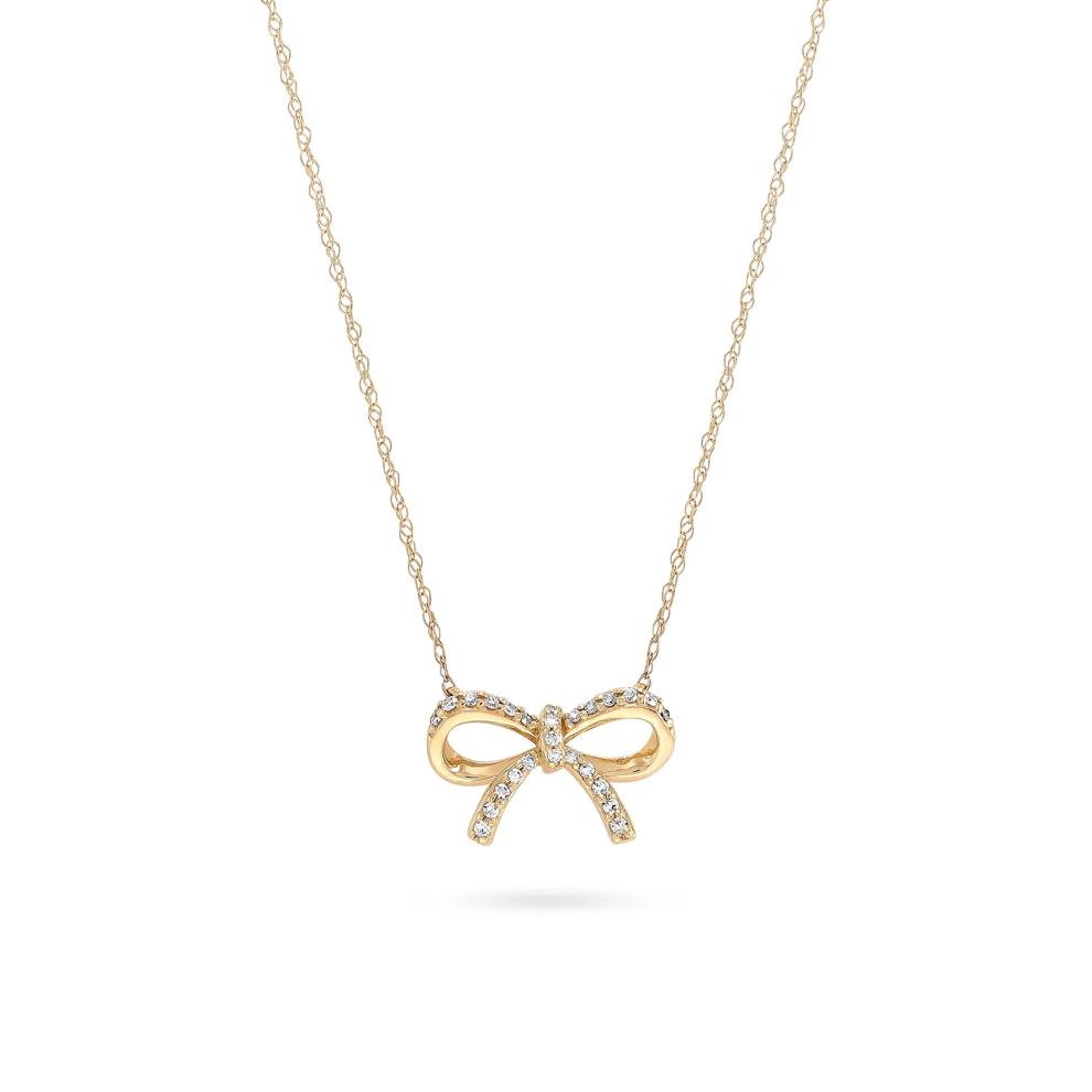 Diamond Bow Pendant Necklace in 14K Yellow Gold, 18" (1/10 ct. tw.) – Image 1 of 4