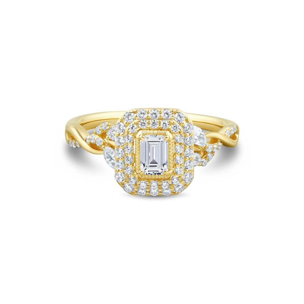 Diamond Emerald-Cut Halo Engagement Ring in 10K Yellow Gold (3/4 ct. tw.) – Image 1 of 3