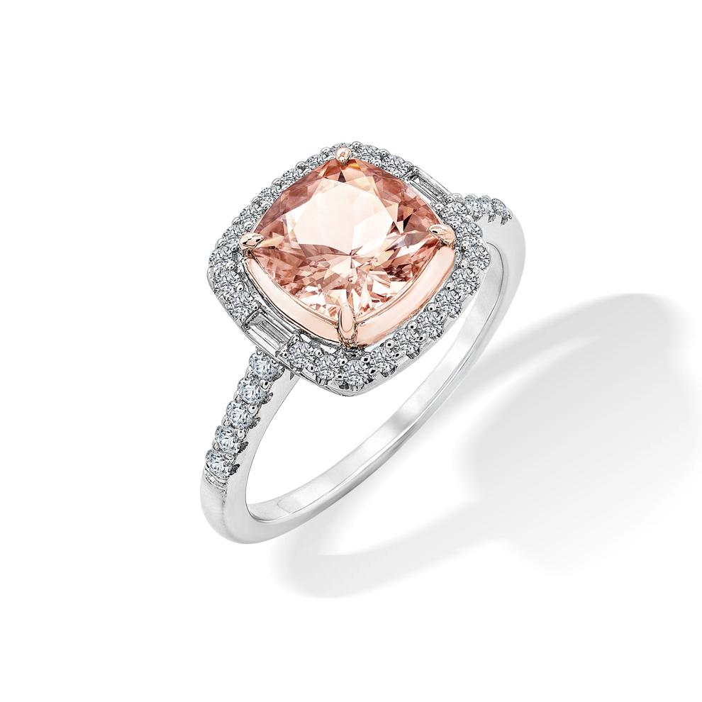 Morganite &amp; Diamond Halo Ring in 10K White &amp; Rose Gold (1/3 ct. tw.) – Image 4 of 4