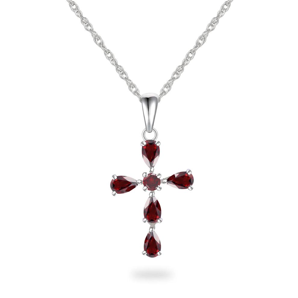 Garnet Cross Pendant Necklace in Sterling Silver – Image 1 of 4