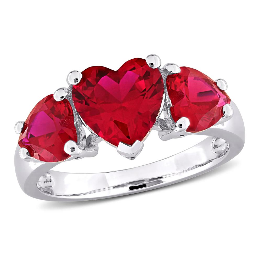 Lab-Created Ruby Heart Ring in Sterling Silver – Image 4 of 6