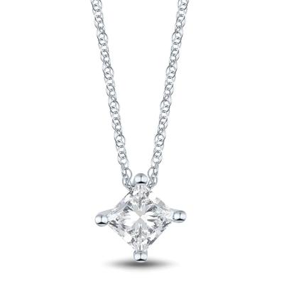 Lab Grown Diamond Princess-Cut Solitaire Pendant in 14K White Gold (1/2 ct. tw.)