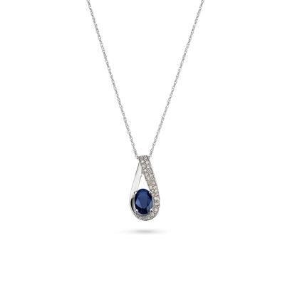 Blue Sapphire Oval & Diamond Pendant Necklace in 10K White Gold (1/7 ct. tw.)
