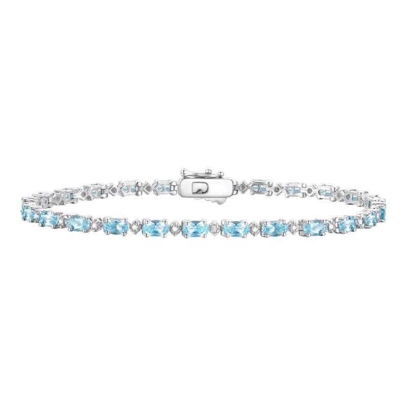 Blue Topaz &amp; Diamond Bracelet in Sterling Silver – Image 1 of 1