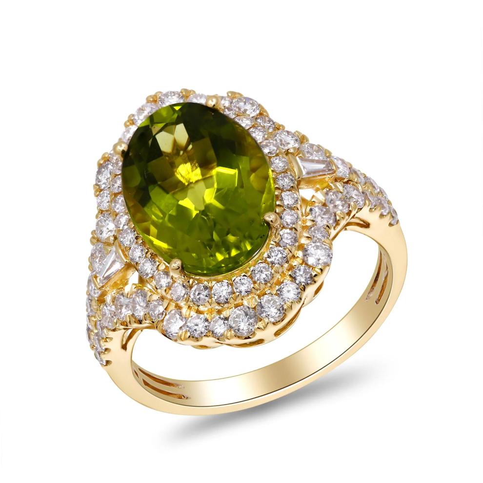 Oval Peridot &amp; Diamond Halo Ring in 14K Yellow Gold (1 ct. tw.) – Image 4 of 4