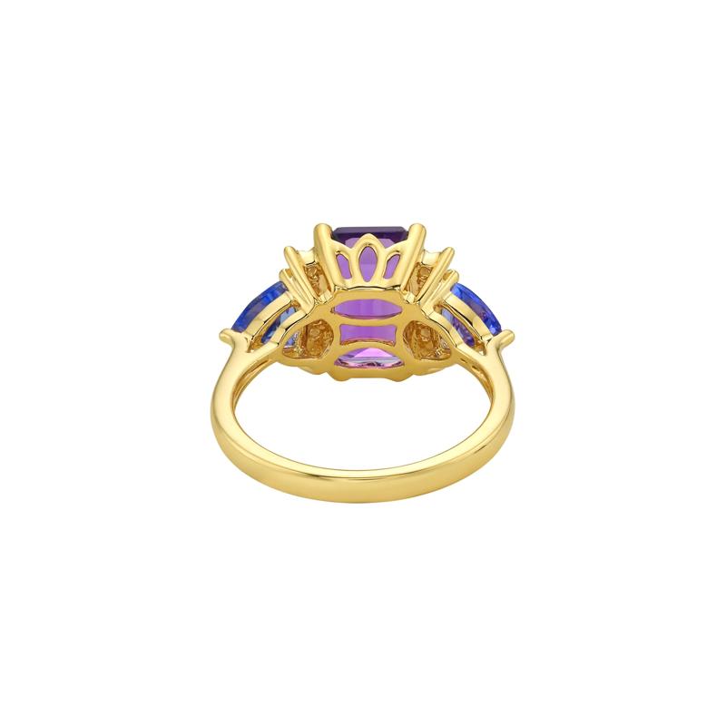 Tanzanite, Amethyst and Diamond Accent Ring in 10K Yellow Gold &#40;1/7 ct. tw.&#41; – Image 4 of 5