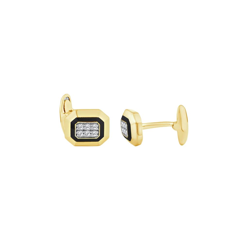 Men's Lab Grown Diamond &amp; Black Ceramic Plated Cufflinks in Gold Vermeil (1/2 ct. tw.) – Image 2 of 2