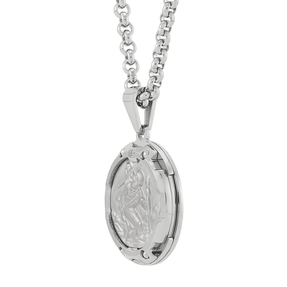 Saint Christopher Pendant with Diamond Accent in Stainless Steel, 24&rdquo; – Image 6 of 6