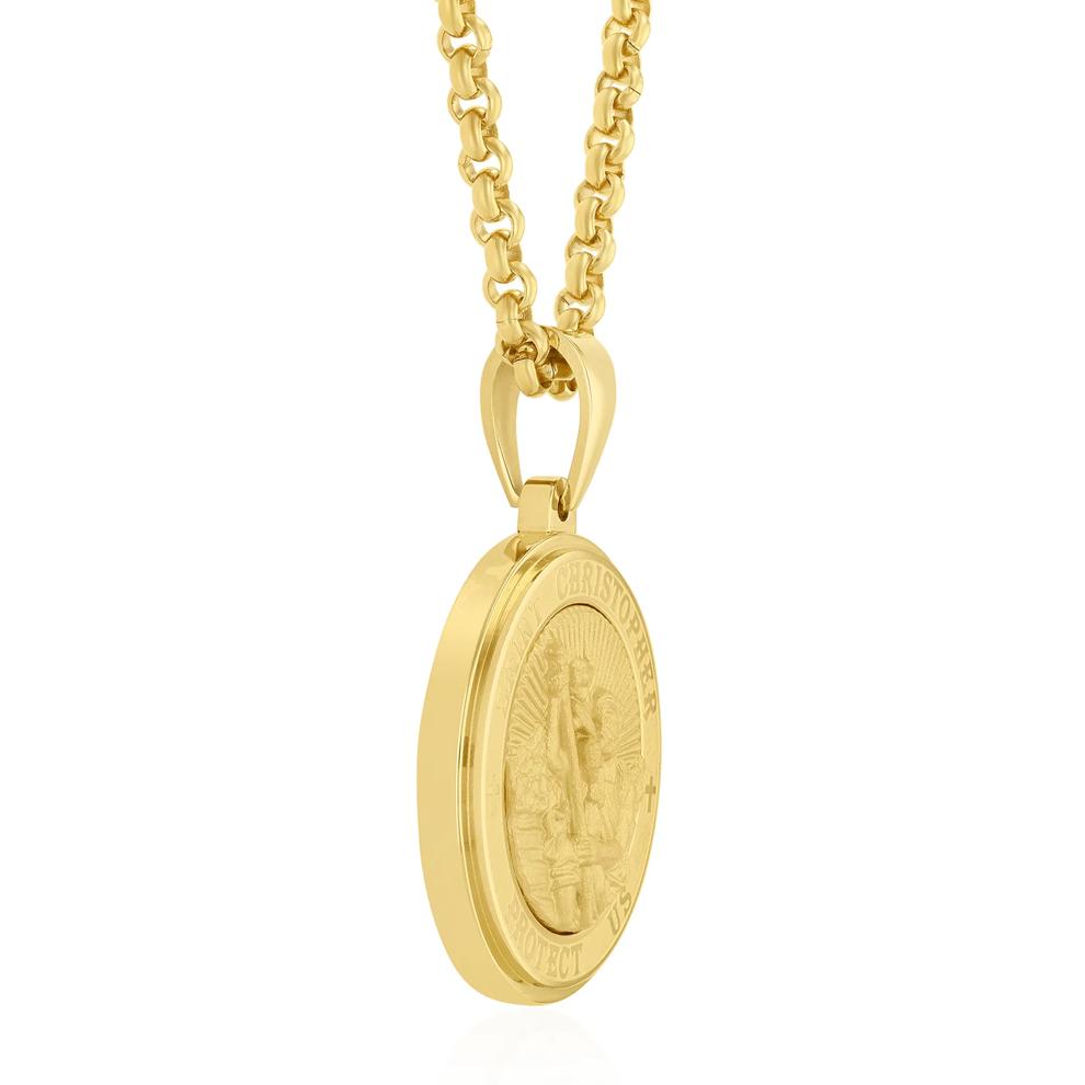 St. Christopher Medallion Pendant Necklace in Yellow Ion-Plated Stainless Steel – Image 2 of 3