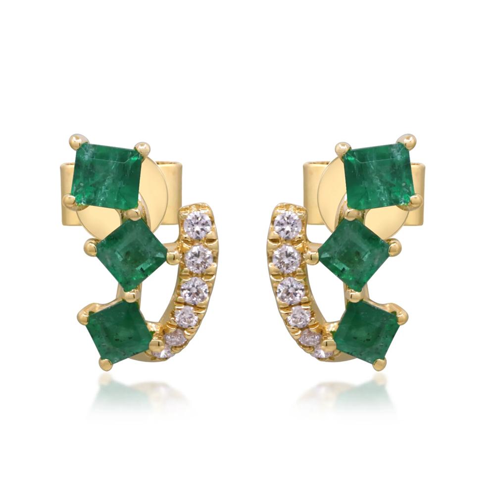 Emerald &amp; Diamond Accent Stud Earrings in 10K Yellow Gold – Image 3 of 3