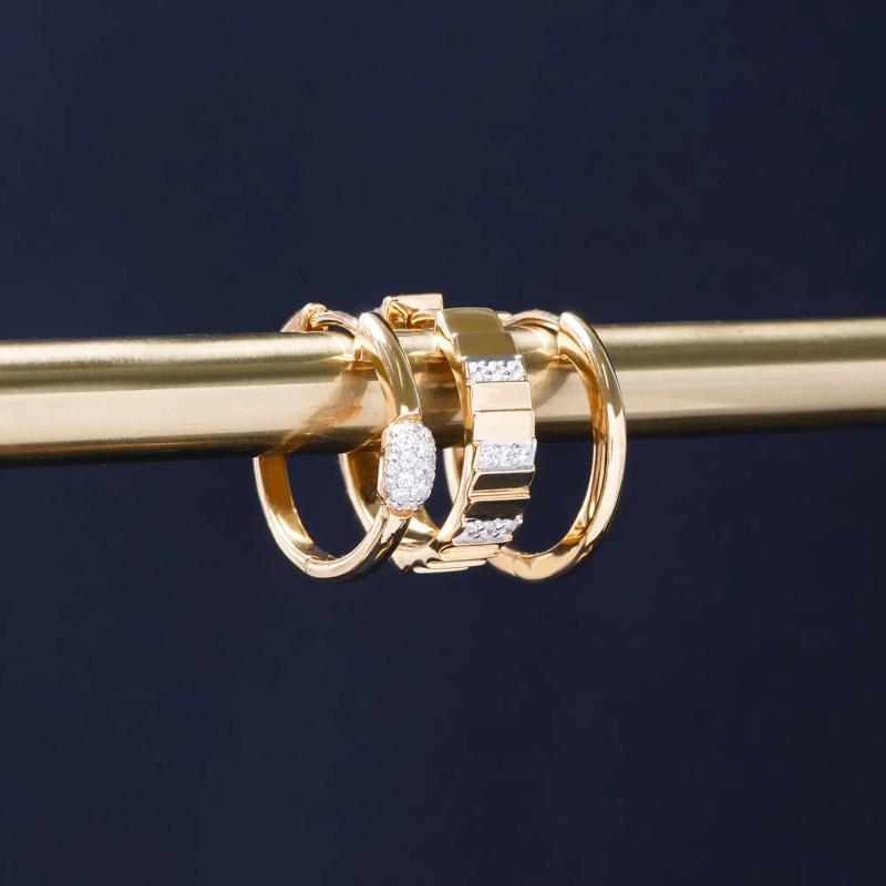 Diamond Multi-Row Ribbed Hoop Earrings in Vermeil, 17MM &#40;1/7 ct. tw.&#41; – Image 3 of 3