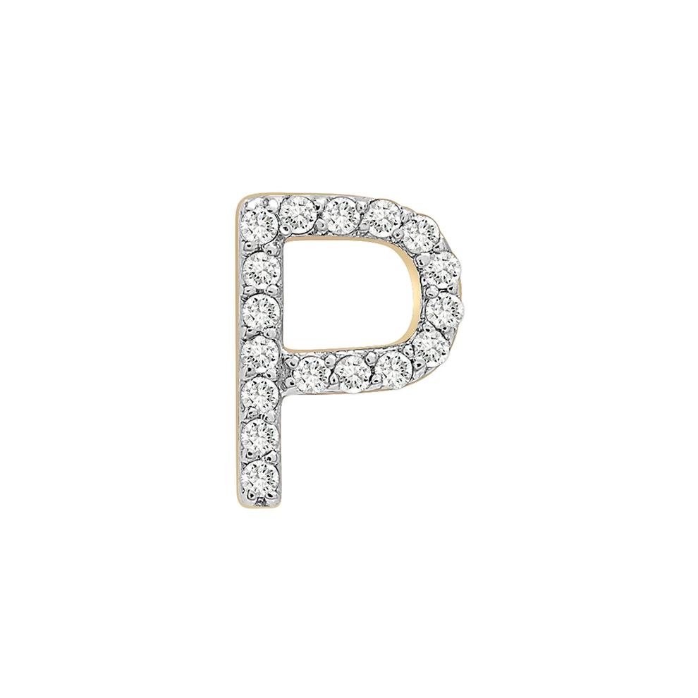 Single-Letter Stud Earring &ldquo;P&rdquo; with Diamond Accents in 10K Yellow Gold – Image 1 of 2