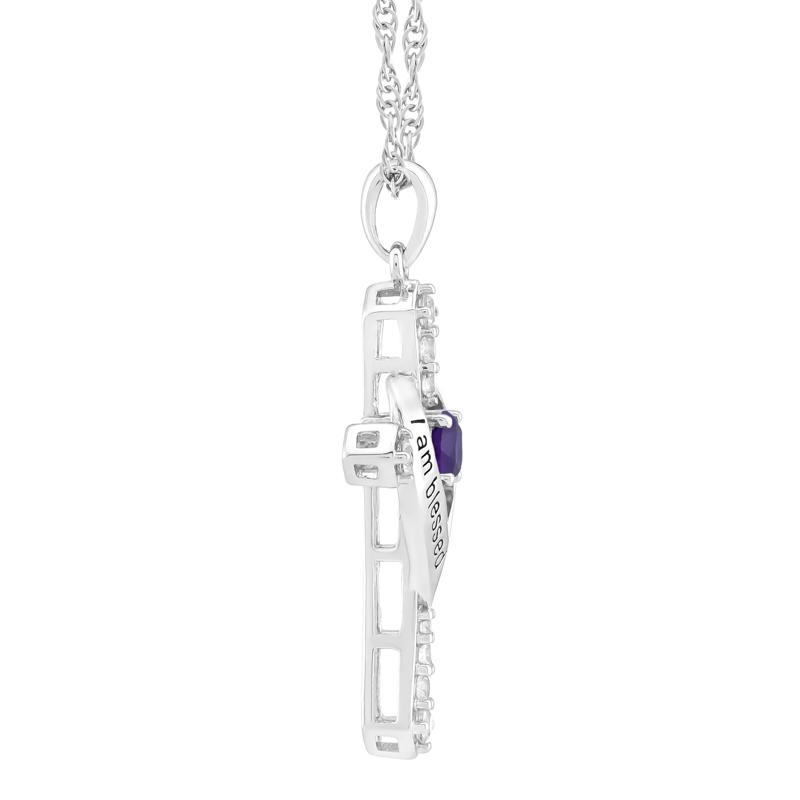 I Am Blessed to Have You Amethyst and Lab-Created White Sapphire Cross Pendant in Sterling Silver – Image 2 of 3