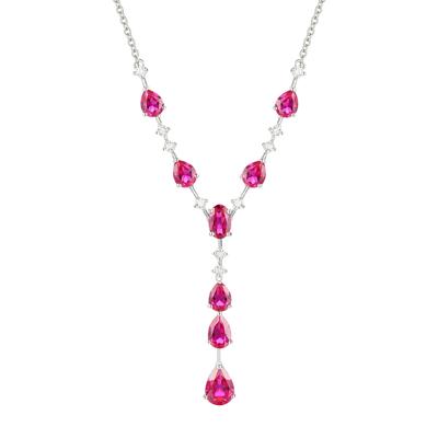 Lab-Created Ruby and Lab-Created White Sapphire Y-Necklace in Sterling Silver