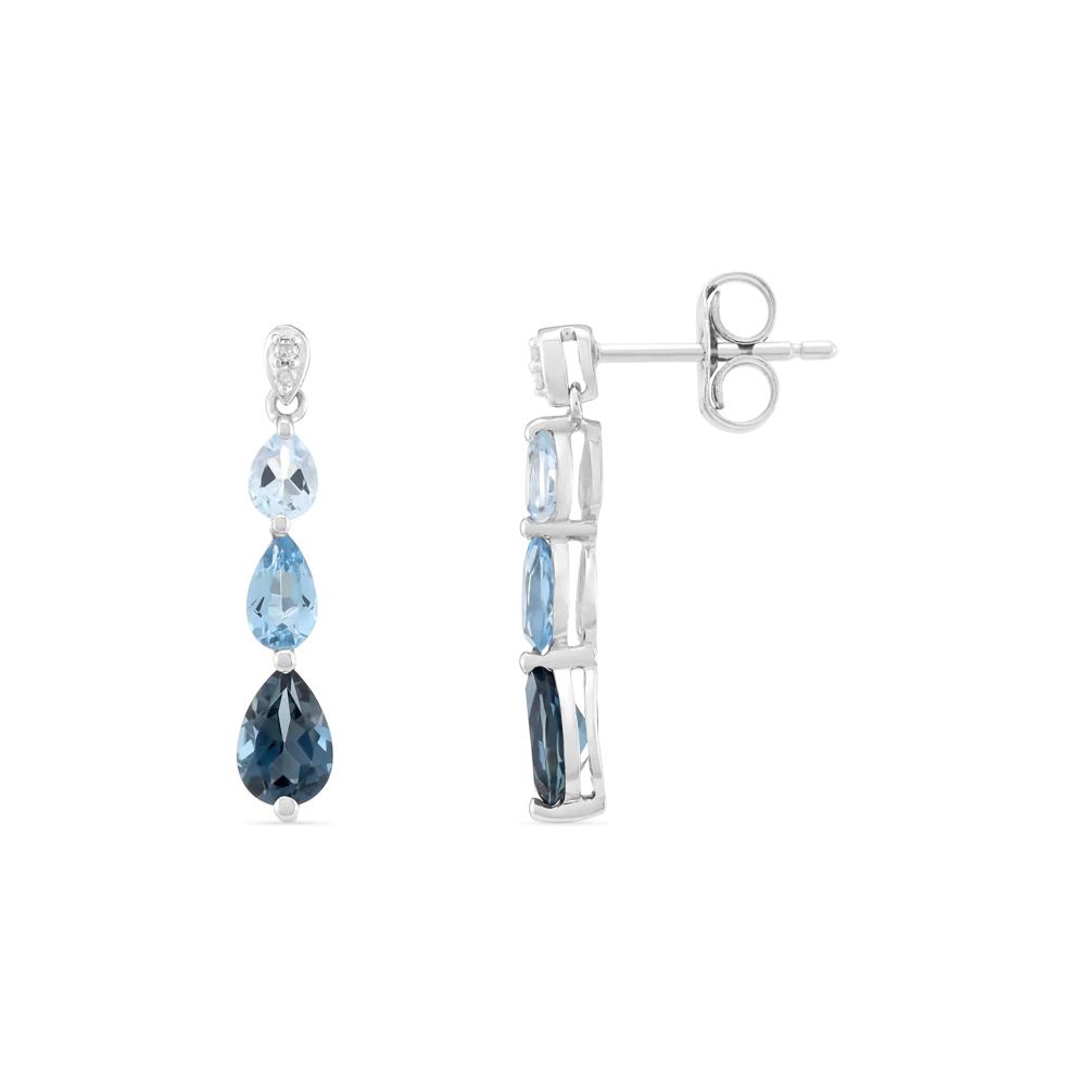 Blue Topaz and Diamond Accent Pear-Shaped Dangle Earrings in Sterling Silver – Image 2 of 2
