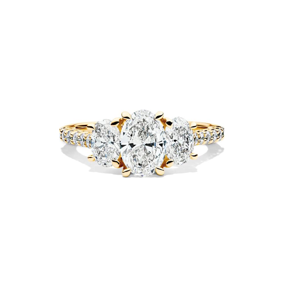 Lab Grown Diamond Three Stone Oval Engagement Ring in 14K Yellow Gold (2 ct. tw.) – Image 1 of 4