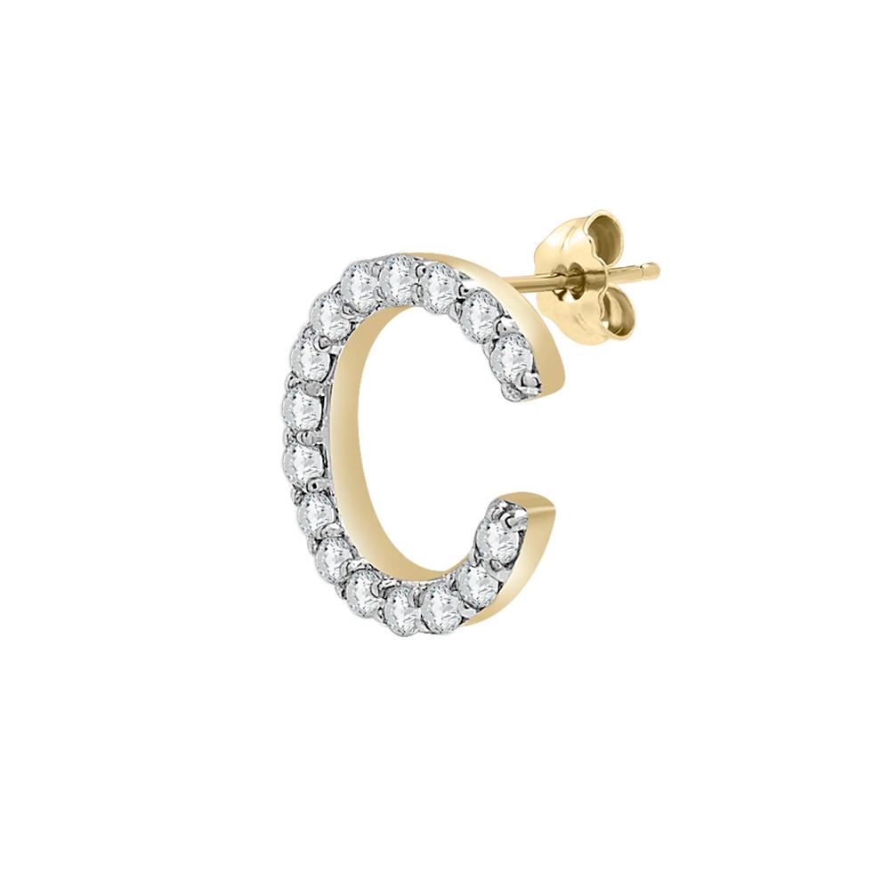 Single-Letter Stud Earring &ldquo;C&rdquo; with Diamond Accents in 10K Yellow Gold – Image 2 of 2