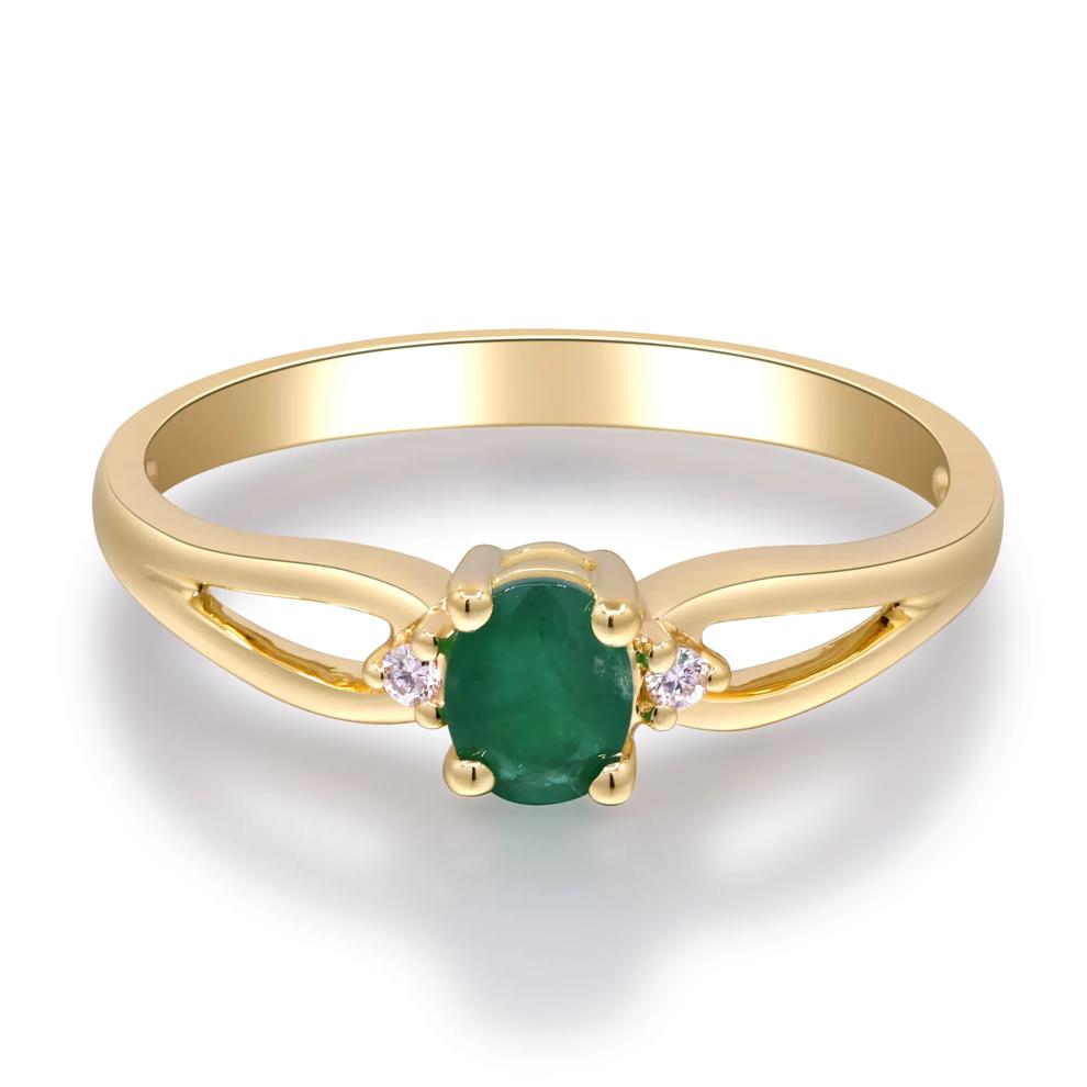 Emerald &amp; Diamond Accent Split-Shank Ring in 10K Yellow Gold – Image 1 of 5