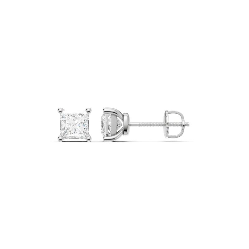 Lab Grown Diamond Earrings with Princess Cut in 14K White Gold &#40;1 1/2 ct. tw.&#41; – Image 1 of 4