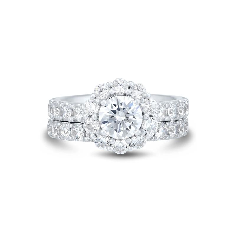 Lab Grown Diamond Round Halo Bridal Set in 14K White Gold &#40;3 ct. tw.&#41; – Image 1 of 6