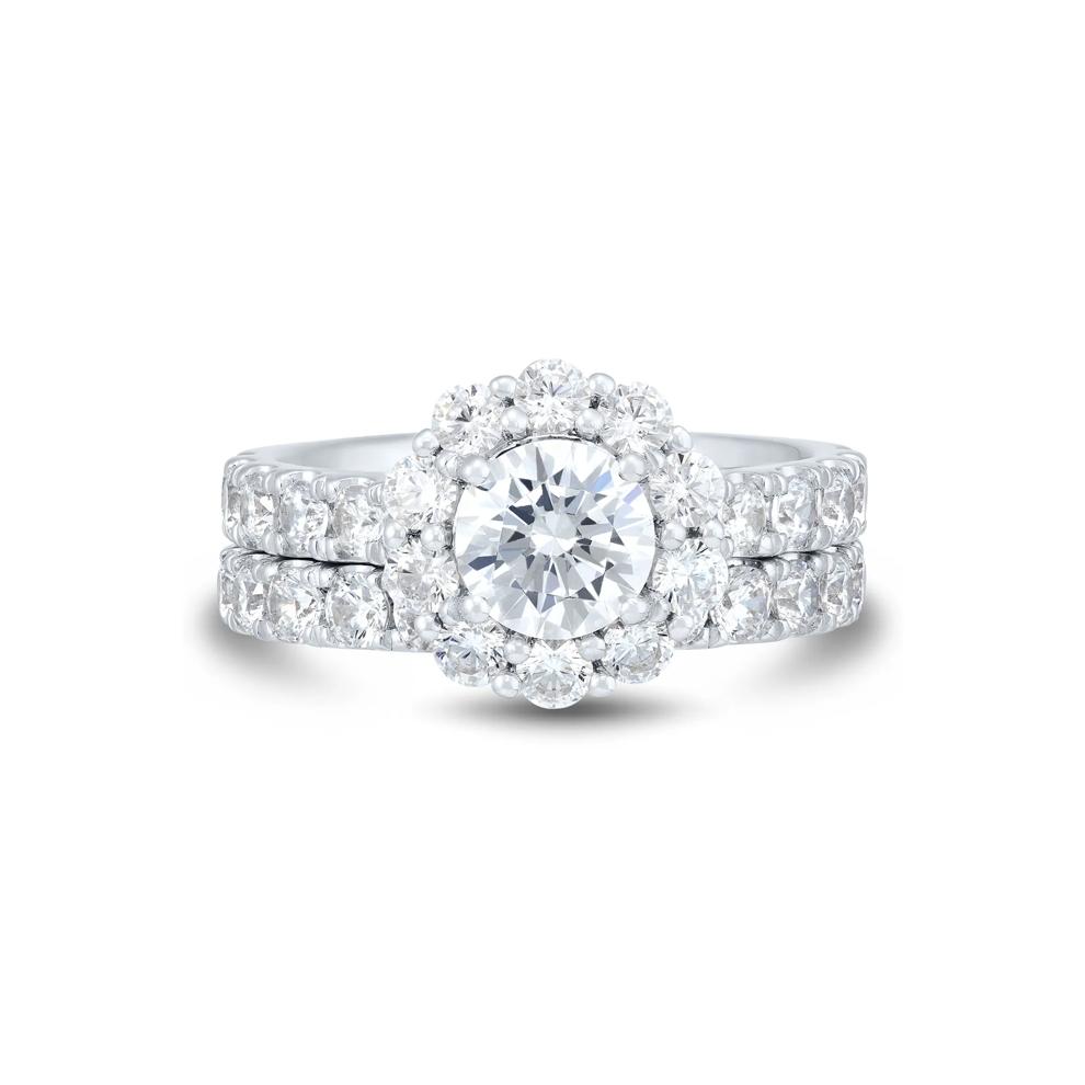 Lab Grown Diamond Round Halo Bridal Set in 14K White Gold (3 ct. tw.) – Image 1 of 6