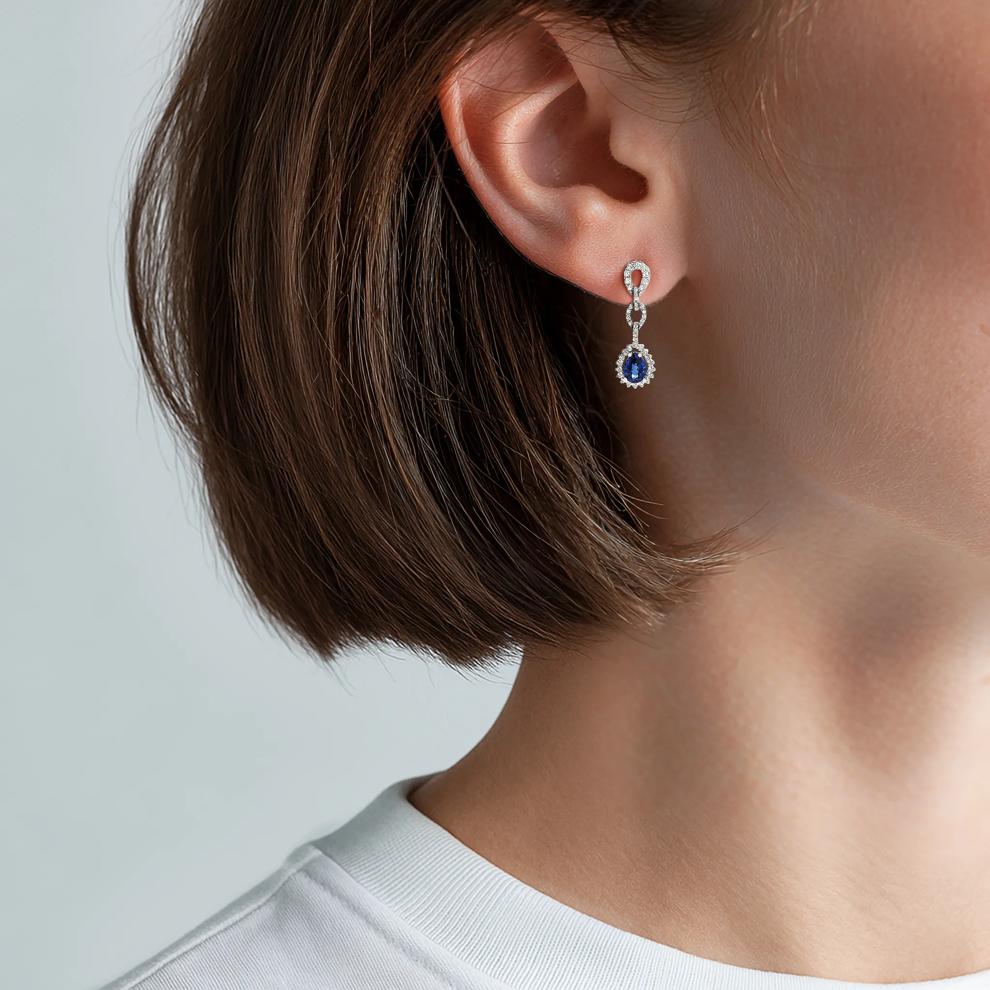 Lab Created Blue &amp; White Sapphire Dangle Earrings in Sterling Silver – Image 2 of 2