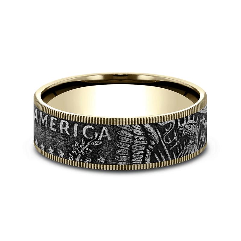 Men&rsquo;s Tantalum Coin Wedding Band in 14K Gold – Image 1 of 3