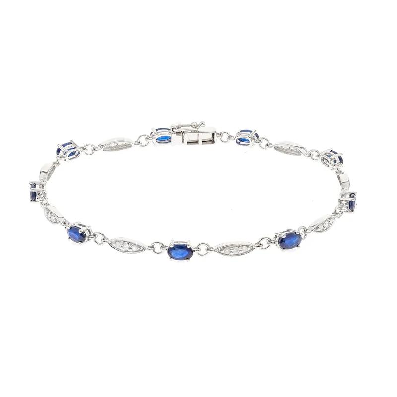 Oval Blue Sapphire and Diamond Bracelet in 10K White Gold &#40;1/3 ct. tw.&#41; – Image 2 of 2