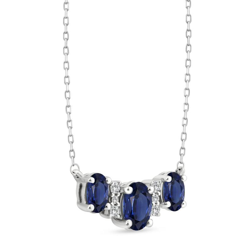 Blue Sapphire and Diamond Accent Three-Stone Necklace in 10K White Gold – Image 4 of 4