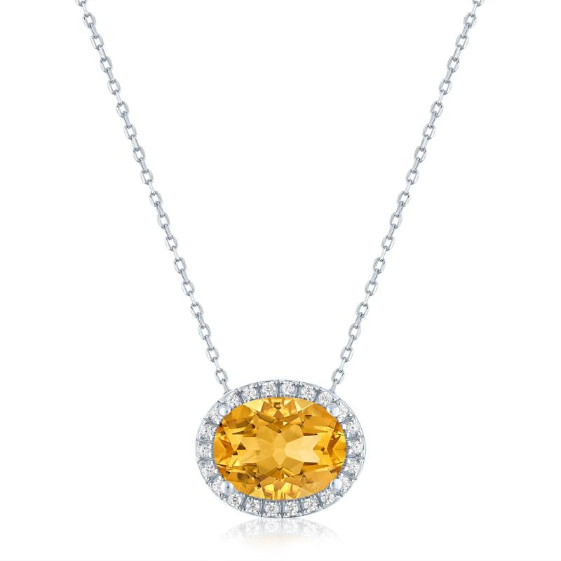Citrine and Diamond Accent Halo Pendant in Sterling Silver – Image 1 of 3