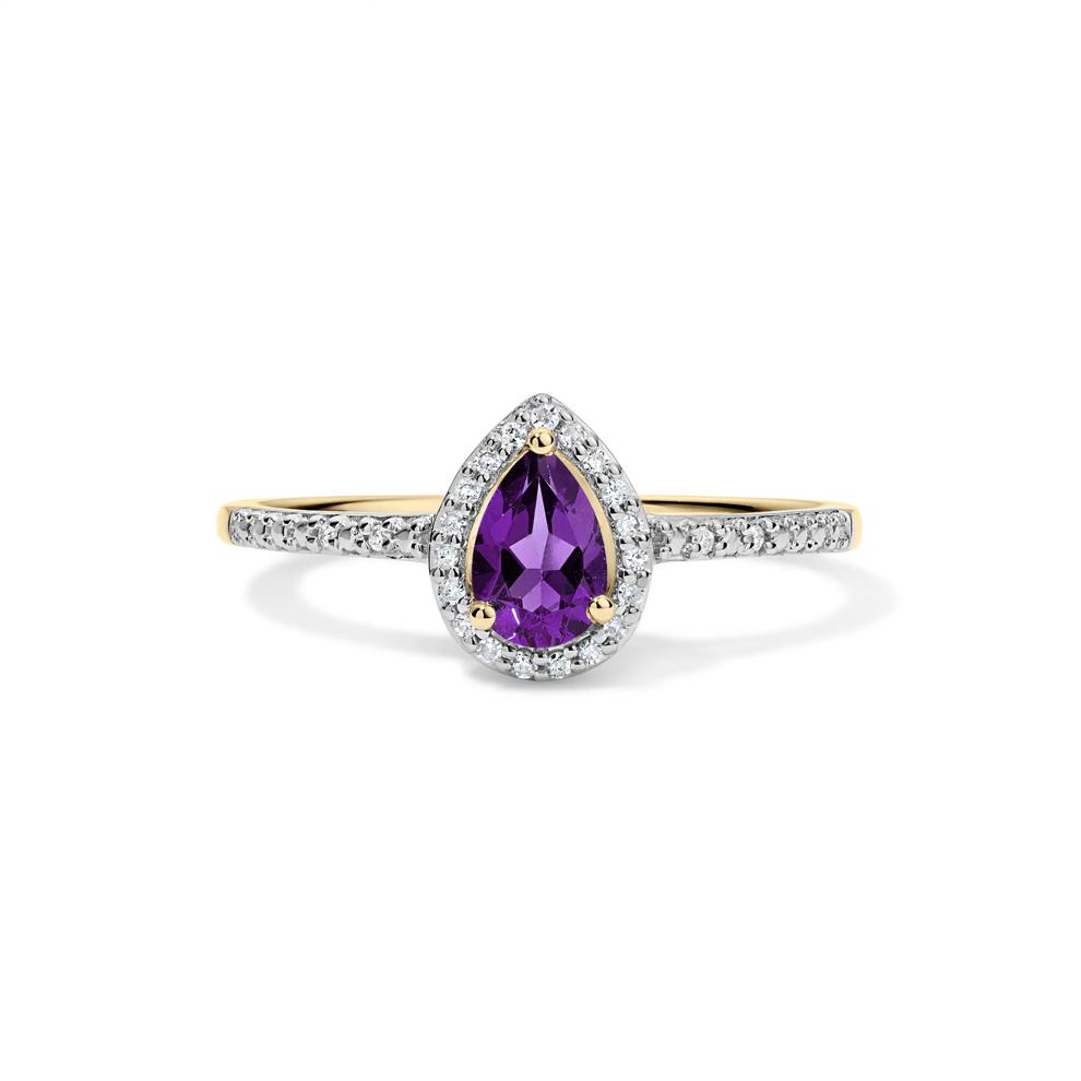 Purple Amethyst &amp; Diamond Accent Halo Ring in 10K Yellow Gold – Image 1 of 4