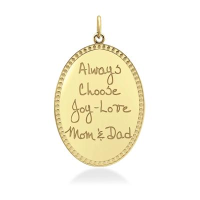 Personalized Oval Engraved Handwriting Pendant, 30x22mm