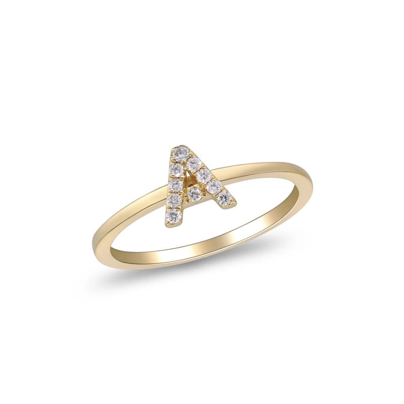 Diamond Accent &quot;A&quot; Initial Ring in 10K Yellow Gold – Image 4 of 5