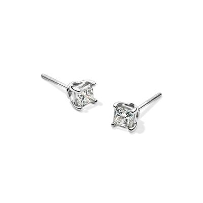 Lab Grown Diamond Stud Earrings with Princess-Cut Solitaires