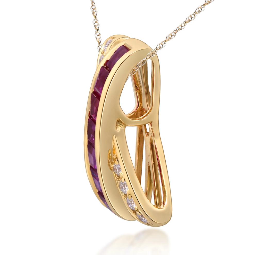 Ruby &amp; Diamond Accent Curved X Pendant Necklace in 10K Yellow Gold – Image 2 of 4