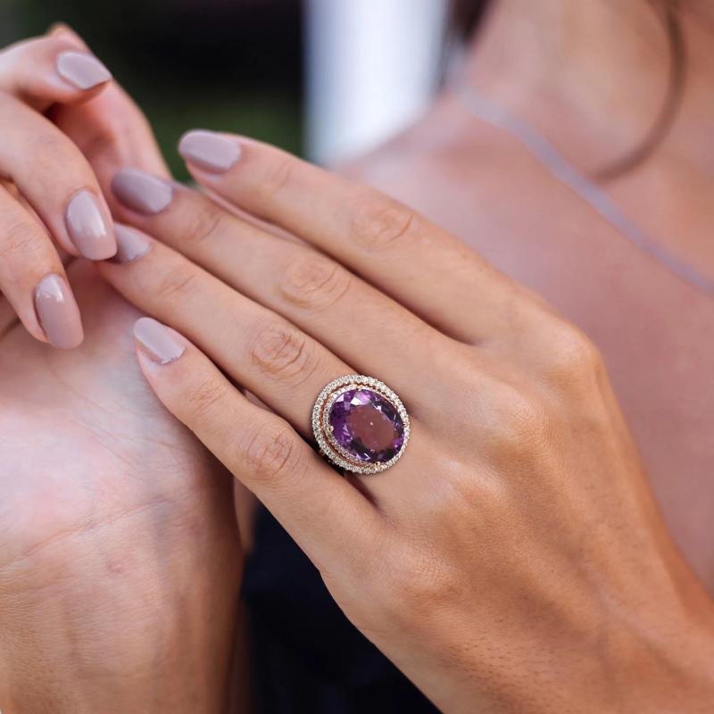 Amethyst and Diamond Ring in 14K Rose Gold &#40;7/8 ct. tw.&#41; – Image 6 of 6