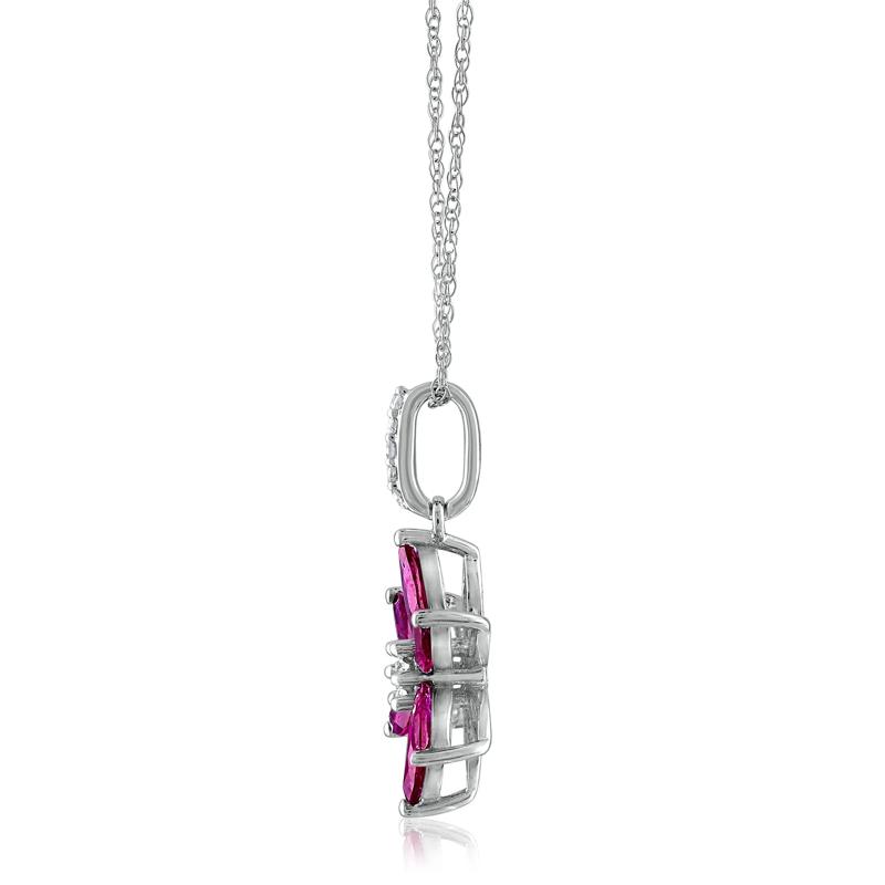  Rhodolite Garnet &amp; Diamond Accent Flower Pendant in 14K White Gold  – Image 2 of 3