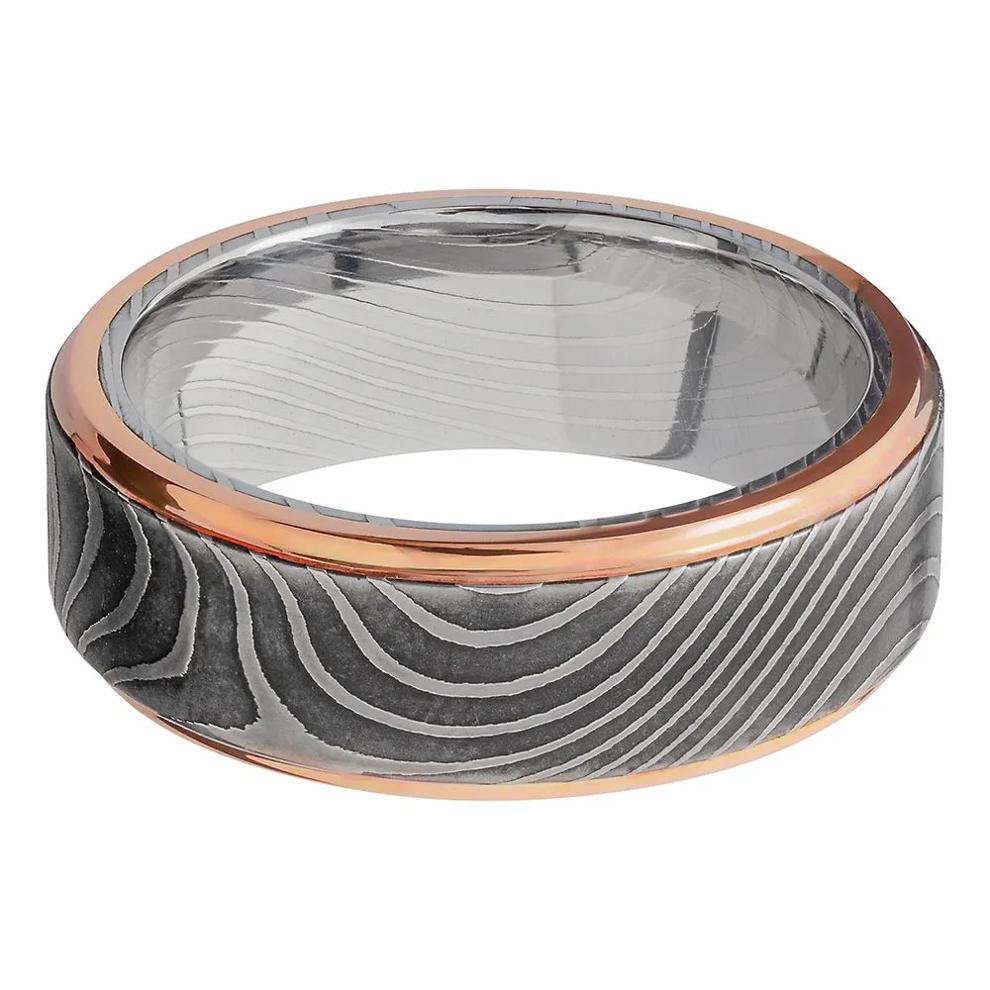 Men's Swirl Band in Damascus Steel &amp; 14K Rose Gold – Image 1 of 3