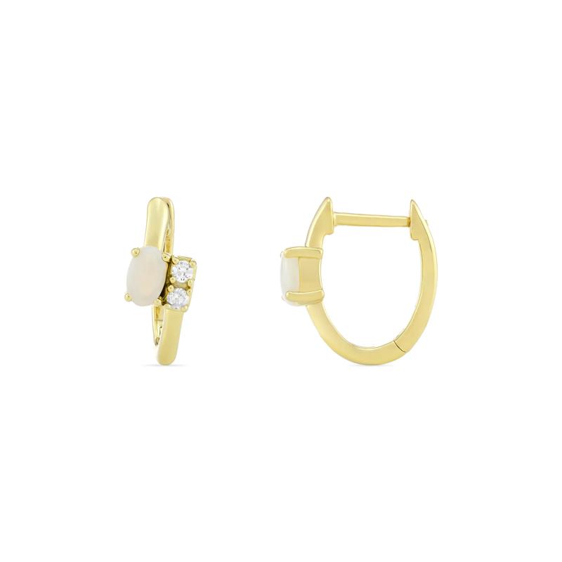 Opal and Diamond Accent Huggie Hoop Earrings in 10K Yellow Gold – Image 2 of 2