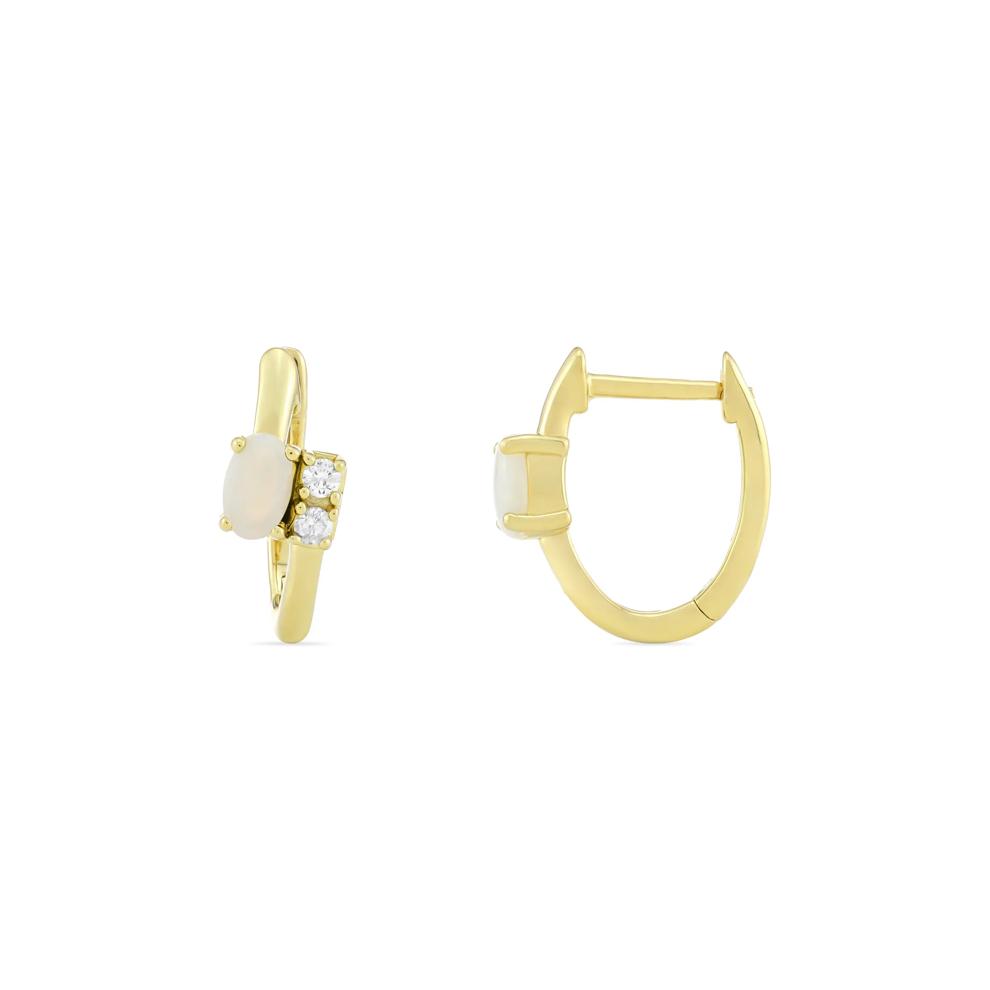 Opal and Diamond Accent Huggie Hoop Earrings in 10K Yellow Gold – Image 2 of 2