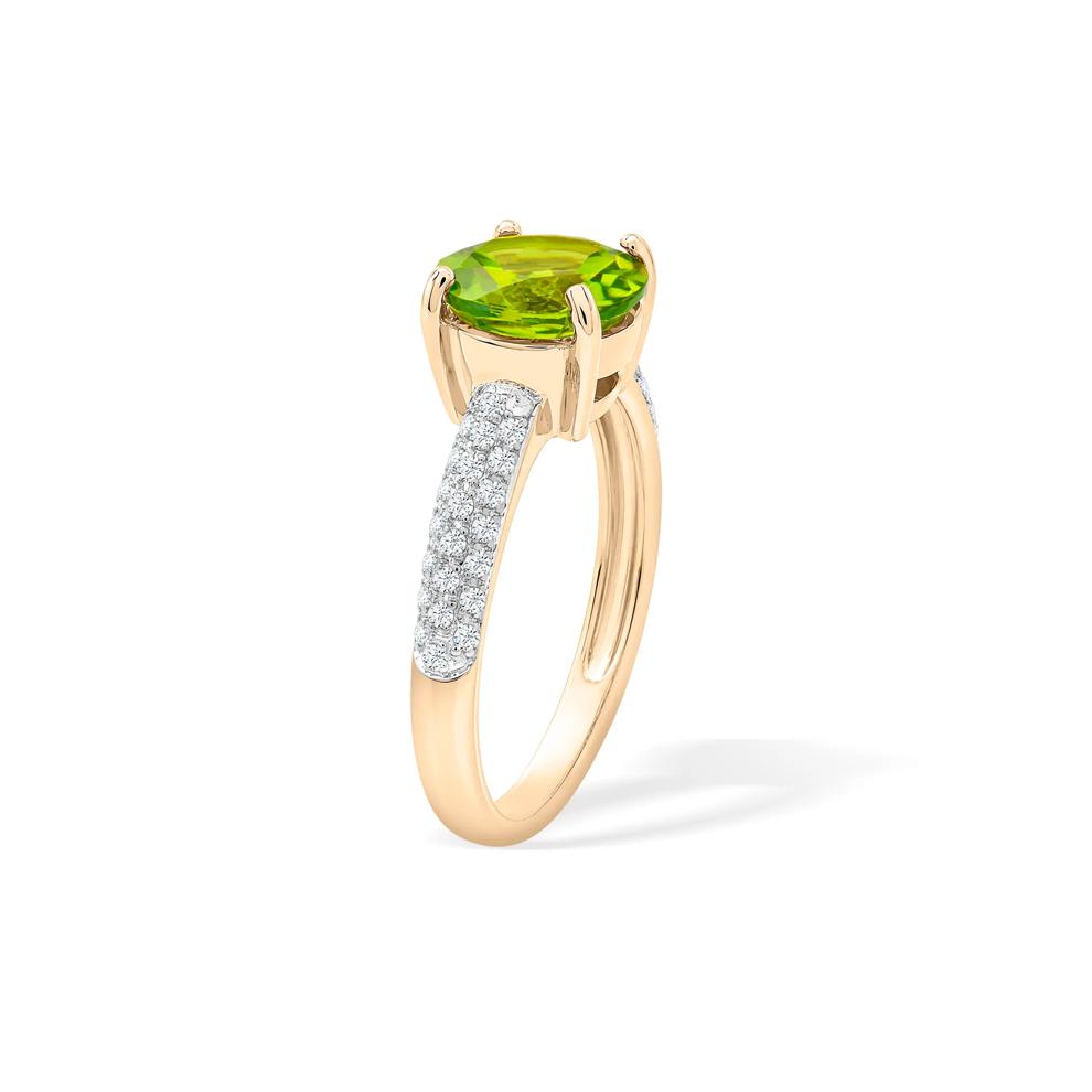 Round-Shaped Peridot &amp; Diamond Ring in 10K Yellow Gold (1/8 ct. tw.) – Image 3 of 4