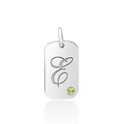 personalized tag pendant with custom gemstone in 10K White Gold