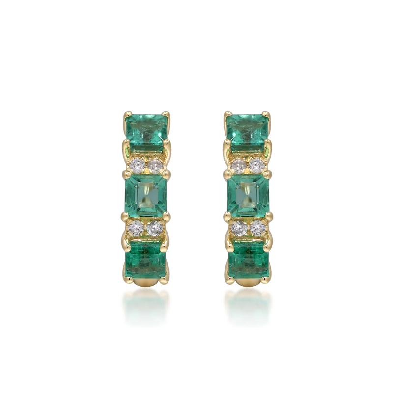 Emerald and Diamond Accent Huggie Hoop Earrings in 10K Yellow Gold – Image 3 of 3